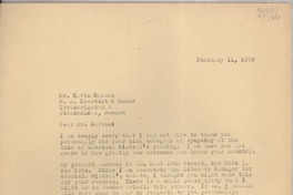 [Carta] 1958 Feb. 11 [a] Mr. Karin Marcus, P. A. Norstedt & Soner, Tryckerigatan 2, Stockholm 2, Sweden