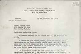 [Carta] 1958 feb. 17, Hato Rey, Puerto Rico [a] Srta. Doris Dana, 204 East, 20 St., New York, N. Y. C.
