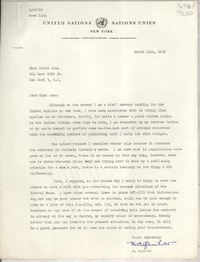 [Carta] 1958 Mar. 11, United Nations, New York, [EE.UU.] [a] Miss Doris Dana, 204 East 20th St., New York 3, N. Y., [EE.UU.]