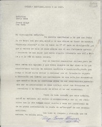[Carta] 1967 jul. 5, Santiago, Chile [a la] Señorita Doris Dana, Cound [i.e. Pound] Ridge, New York, [EE.UU.]