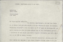 [Carta] 1967 jul. 5, Santiago, Chile [a la] Señorita Doris Dana, Cound [i.e. Pound] Ridge, New York, [EE.UU.]