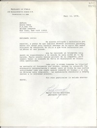 [Carta] 1978 mayo 12, [Washington D. C., Estados Unidos] [a] Señora Doris Dana, Box 784, Bridge Hampton, New York
