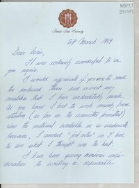 [Carta] 1969 Mar. 27, [Estados Unidos] [a] Dear Doris