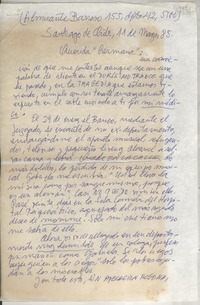 [Carta] 1985 mar. 11, Almirante Barroso 155, depto. 212, Santiago de Chile [a la] Querida "hermana"