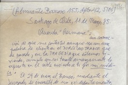 [Carta] 1985 mar. 11, Almirante Barroso 155, depto. 212, Santiago de Chile [a la] Querida "hermana"
