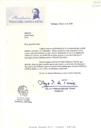 [Carta] 2000 feb. 4, Santiago, [Chile] [a la] Señorita Doris Dana, USA