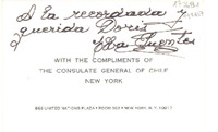 [Tarjeta] New York, [EE.UU.] [a la] Recordada y querida Doris