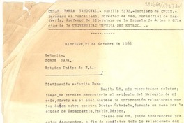 [Carta] 1966 dic. 27, Casilla 5132, Santiago de Chile [a la] Señorita Doris Dana, Hack Green Road (Box) 284, Pound Ridge, Nueva York, Estados Unidos de Norteamérica