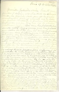 [Carta] 1946 mayo 17, París, [Francia] [a] Gabriela [Mistral]