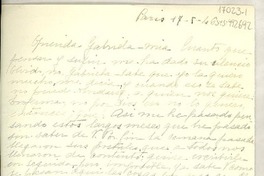 [Carta] 1946 mayo 17, París, [Francia] [a] Gabriela [Mistral]