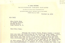 [Carta] 1959 Oct. 14, [Estados Unidos] [a] Miss Doris Dana, 15 Spruce Street, Roslyn Harbor, Long Island, N. Y.