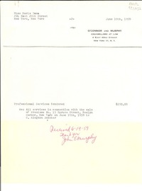[Carta] 1959 June 19, O'Connor and Murphy, Counsellors at Law, 4 East 43rd Street, New York 17, N. Y., [EE.UU.] [a] Miss Doris Dana, 204 East 20th Street, New York, New York, [EE.UU.]