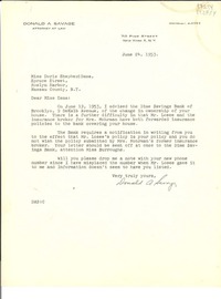 [Carta] 1953 June 24, 70 Pine Street, New York 5, N.Y., [EE.UU.] [a] Miss Doris Shepherd Dana, Spruce Street, Roslyn Harbor, Nassau County, N. Y., [EE.UU.]