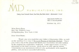 [Carta] 1971 Oct. 14, New York, [EE.UU.] [a] Miss Doris Dana, Box 784, Hildreth Lane, Bridgehampton, New York 11932, [EE.UU.]