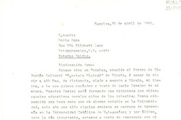 [Carta] 1991 abr. 20, Nogales, Chile [a] Doris Dana, Box 784, Hildreth Lane, Bridgehampton, N. Y., Estados Unidos