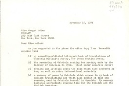 [Carta] 1971 Nov. 16, Box 784, Hildreth Lane, Bridgehampton, New York 11932, [EE.UU.] [a] Miss Margot Adler, WBAI-FM, 359 East 62nd Street, New York, New York 10021, [EE.UU.]