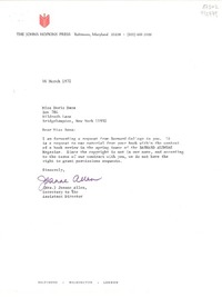 [Carta] 1972 Mar. 16, The Johns Hopkins Press, Baltimore, Maryland 21218, [EE.UU.] [a] Miss Doris Dana, Box 784, Hildreth Lane, Bridgehampton, New York 11932, [EE.UU.]