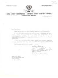 [Carta] 1971 Sept. 27, United Nations, New York, [EE.UU.] [a] Miss Doris Dana, Box 784, Hildreth Lane, Bridgehampton, New York 11932, [EE.UU.]
