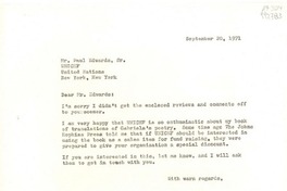 [Carta] 1971 Sept. 20, Box 784, Hildreth Lane, Bridgehampton, New York 11932, [EE.UU.] [a] Mr. Paul Edwards, Sr., UNICEF, United Nations, New York, New York, [EE.UU.]