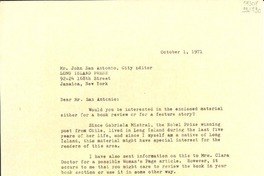 [Carta] 1971 Oct. 1, Bridgehampton, New York, [Estados Unidos] [a] Mr. John San Antonio