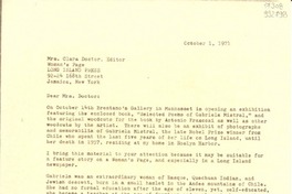 [Carta] 1971 Oct. 1, Bridgehampton, New York, [Estados Unidos] [a] Clara Doctor