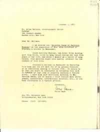 [Carta] 1971 Oct. 1, Bridgehampton, New York, [Estados Unidos] [a] Allan Wallach