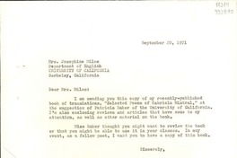 [Carta] 1971 Sept. 20, Bridgehampton, New York, [Estados Unidos] [a] Josephine Miles, Berkeley, California