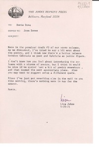 [Carta] 1971 May 5, The Johns Hopkins Press, Baltimore, Maryland 21218, [EE.UU.] [a] Doris Dana