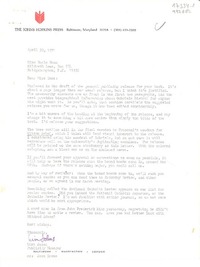 [Carta] 1971 Apr. 30, The Johns Hopkins Press, Baltimore, Maryland 21218, [EE.UU.] [a] Miss Doris Dana, Hildreth Lane, Box 784, Bridgehampton, N.Y. 11932, [EE.UU.]