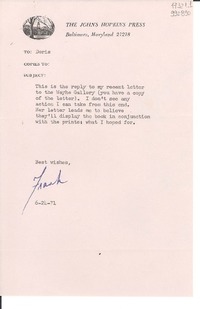 [Carta] 1971 June 24, Baltimore, Maryland, [Estados Unidos] [a] Doris Dana