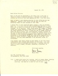 [Carta] 1971 Aug. 30, New York, [Estados Unidos] [a] Arlene Frances