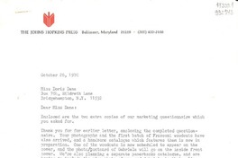 [Carta] 1970 Oct. 26, [Baltimore, Maryland, Estados Unidos] [a] Miss Doris Dana, Hildreth Lane, Box 784, Bridgehampton, N. Y.