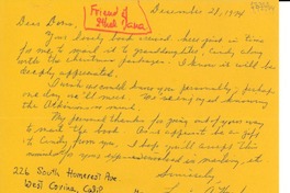 [Carta] 1974 Dec. 28, 226 South Homerest Ave., West Covina, Calif., [EE.UU.] [a] Dear Doris [Dana]