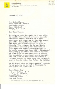 [Carta] 1971 Oct. 12, [New York, Estados Unidos] [a] Mrs. Helen Glannon, Roslyn, N. Y.