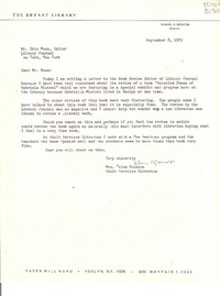 [Carta] 1971 Sept. 8, [New York, Estados Unidos] [a] Mr. Eric Moon, editor Library Journal, New York