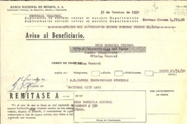 [Orden de pago] 1950 oct. 31, México [a] Miss Gabriela Mistral