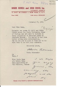 [Carta] 1961 Nov. 27, [New York, Estados Unidos] [a] Miss Doris Dana