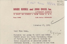 [Carta] 1961 Nov. 27, [New York, Estados Unidos] [a] Miss Doris Dana