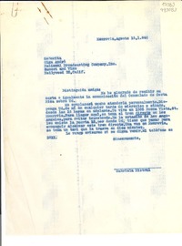 [Carta] 1946 ago. 15, Monrovia, [EE.UU.] [a la] Señorita Olga André, National Broadcasting Company, Inc., Sunset and Vine, Hollywood 28, Calif., [EE.UU.]