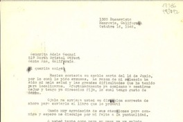[Carta] 1946 oct. 16, 1305 Buena Vista, Monrovia, California, [EE.UU.] [a la] Señorita Adela [i.e. Adele] Georgi, 517 North Bristol Street, Santa Ana, California, [EE.UU.]