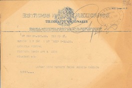 [Telegrama] 1950 sept. 22, México D. F. [a] Gabriela Mistral, Veracruz