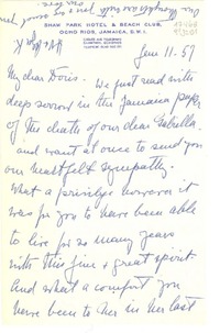 [Carta] 1957 Jan. 11, Ocho Ríos, Jamaica [a] My Dear Doris