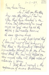 [Tarjeta] 1957 Jan. 11, [Estados Unidos] [a] Dear Miss Dana