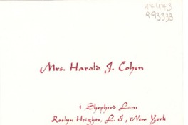 [Tarjeta] 1957 Jan. 10, New York, [EE.UU.] [a] Dear Doris