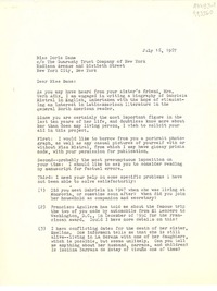 [Carta] 1967 July 16, P. O. Box 196, University Park, New Mexico 88001, [EE.UU.] [a] Miss Doris Dana, co The Guaranty Trust Company of New York, Madison Avenue and Sixtieth Street, New York City, New York, [EE.UU.]