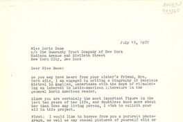 [Carta] 1967 July 16, P. O. Box 196, University Park, New Mexico 88001, [EE.UU.] [a] Miss Doris Dana, co The Guaranty Trust Company of New York, Madison Avenue and Sixtieth Street, New York City, New York, [EE.UU.]
