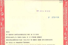 [Telegrama] 1957 ene. 14, Santiago de Chile [a] Doris Dana, Roslyn Harbour, New York