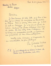 [Carta] 1946 janv. 24, Paris, [France] [a] Monsieur de Sleutel, Ambers, Belgica