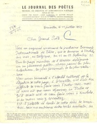 [Carta] 1952 juil. 11, Bruxelles, [Belgique] [a] Cher grand poète