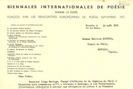 [Carta] 1952 août 12, Bruxelles, [Belgique] [a] Madame Gabriela Mistral, Consul du Chili, Rapallo, Italie